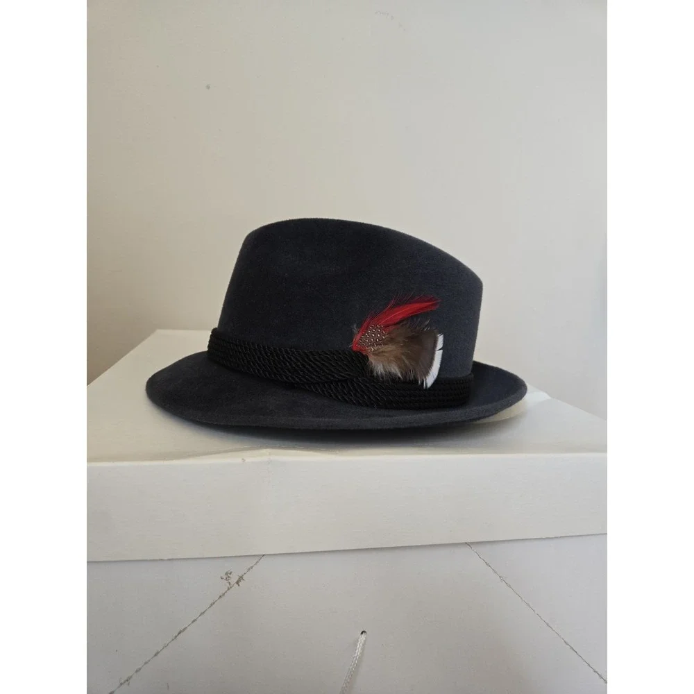 Vintage Hippodrome Hatters Mens Fedora 7 1/8 Gray Velour Fur Pinched Crown Hat